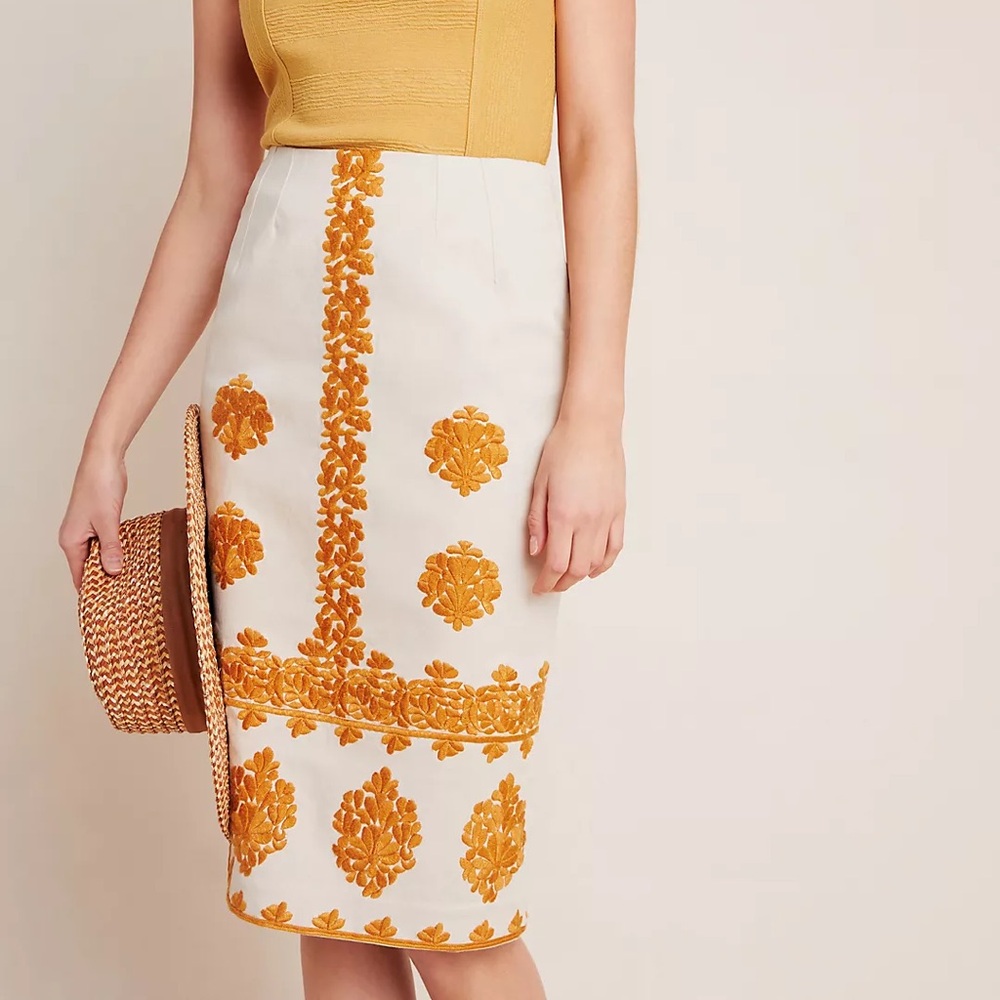 Anthropologie Embroidered Pencil Skirt
